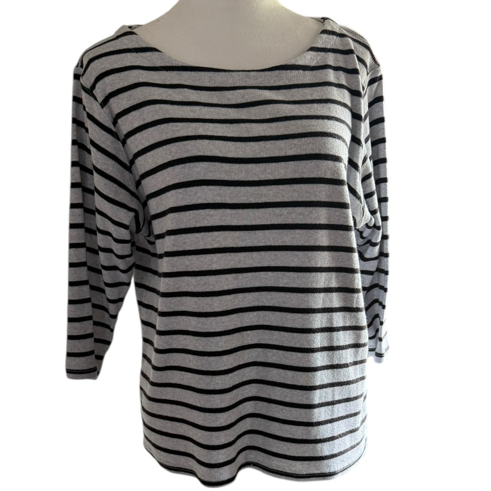 L L Bean Women’s Heritage Boatneck Mariners Relaxed Style Top in Black and Gray
